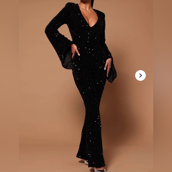 Fashion Nova Pants - Fashion Nova Black Sequin Long Sleeve jumpsuit NWT